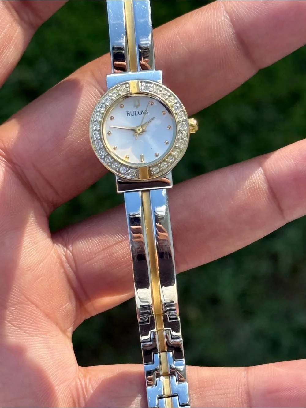 Bulova vintage Women's Two-Tone Crystal Accent Bracelet bangle  Watch